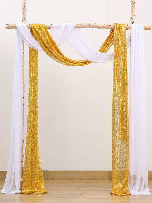 Outdoor Wedding Decoration Chiffon White Plus Sequin Gold Background Curtain