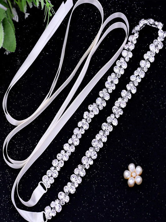 Sparkly Luxury Beaded Thin Brides Sash For Wedding