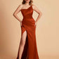 Elegant Silky Satin Mermaid One Shoulder With Pleats Long Bridesmaid Dresses