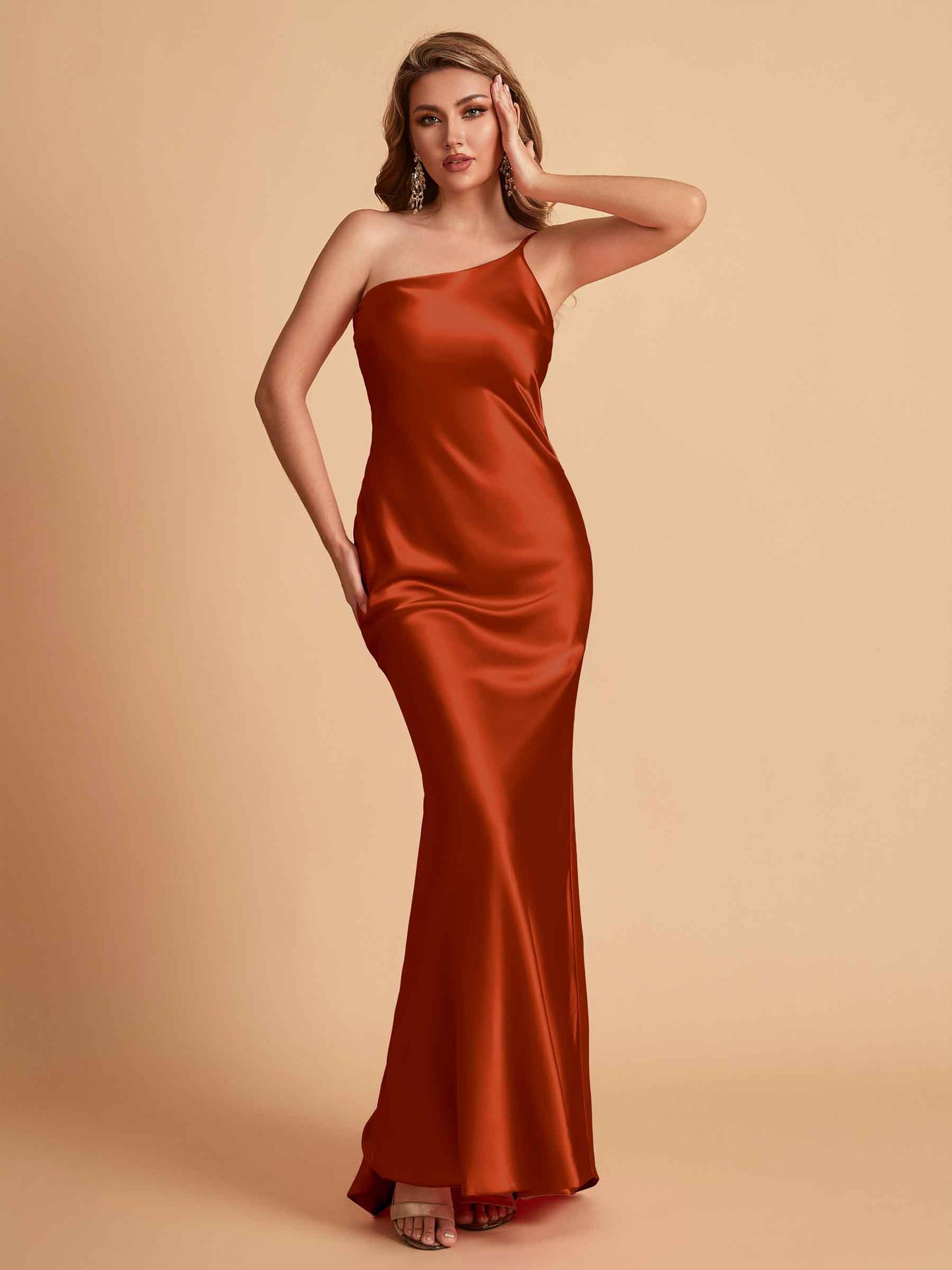 Sexy Silky Satin Sheath One Shoulder Comfy Long Bridesmaid Dresses
