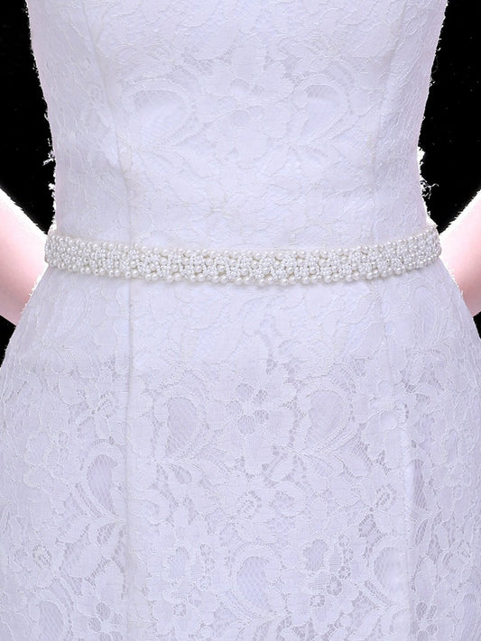 Simple Elegant Pearl Handmade Brides Sash For Wedding