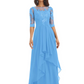 Elegant Lace A-line Chiffon Half Sleeves Mother of the Brides Dresses Floor Length
