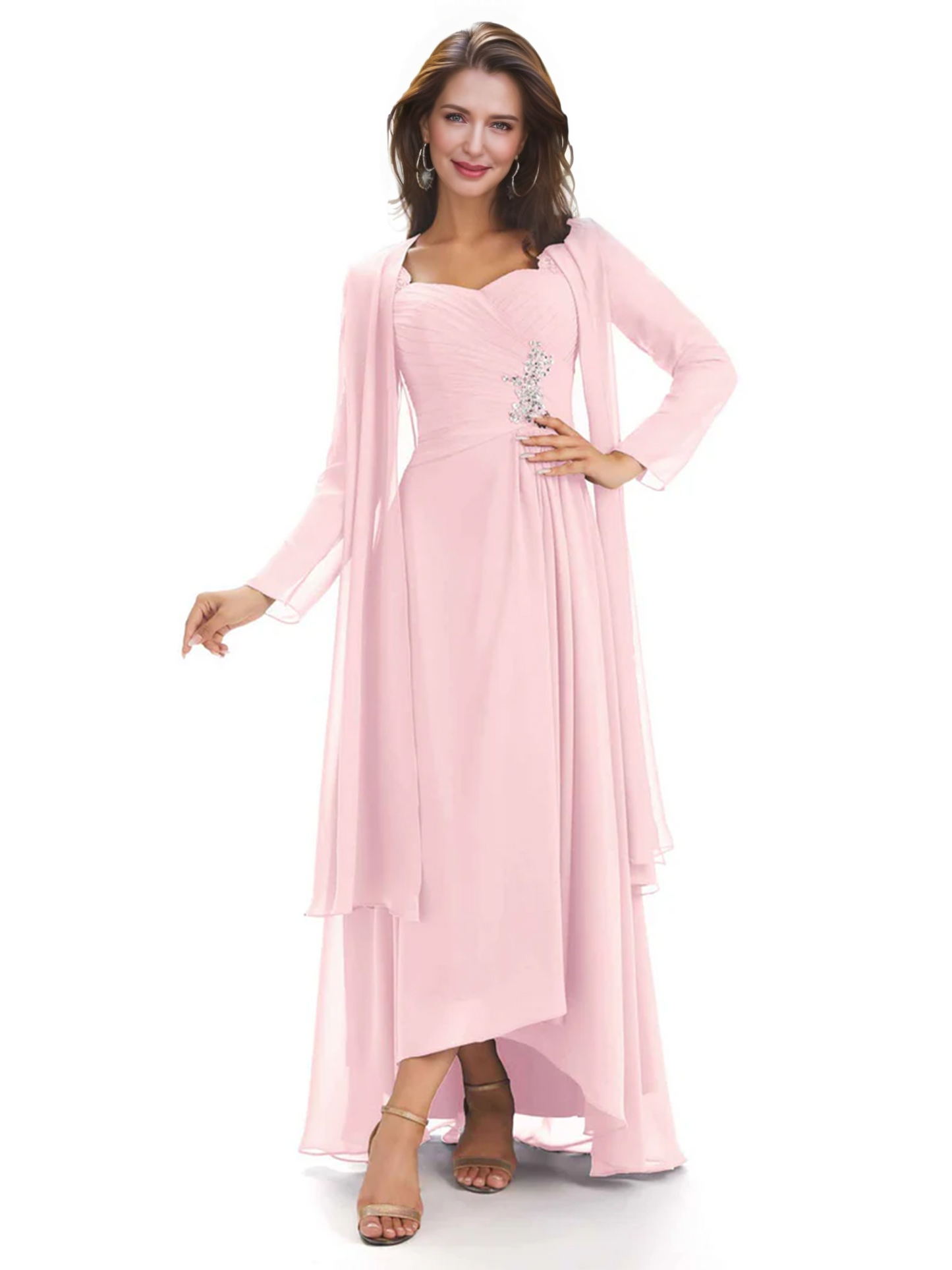 Elegant Asymmetric Neck Long A-Line Chiffon Mother of the Brides Dresses Mom Outfit