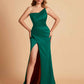 Elegant Silky Satin Mermaid One Shoulder With Pleats Long Bridesmaid Dresses