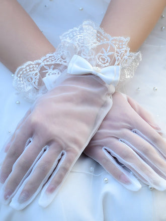 Elegant Versatile Lace Bow Short Bridal Gloves