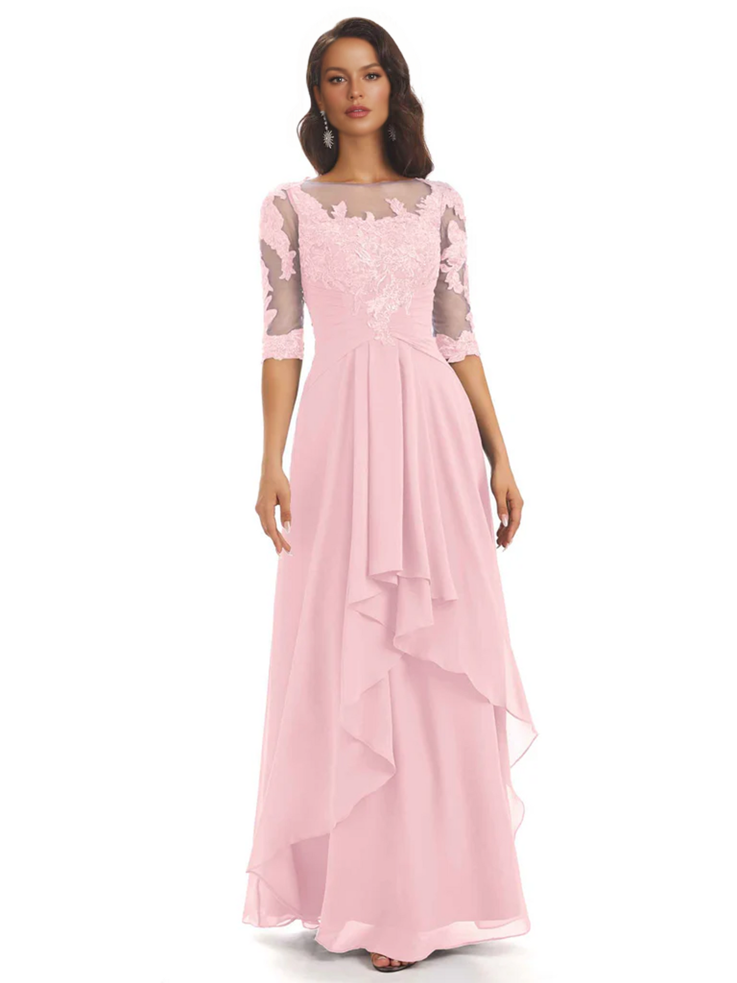 Elegant Lace A-line Chiffon Half Sleeves Mother of the Brides Dresses Floor Length