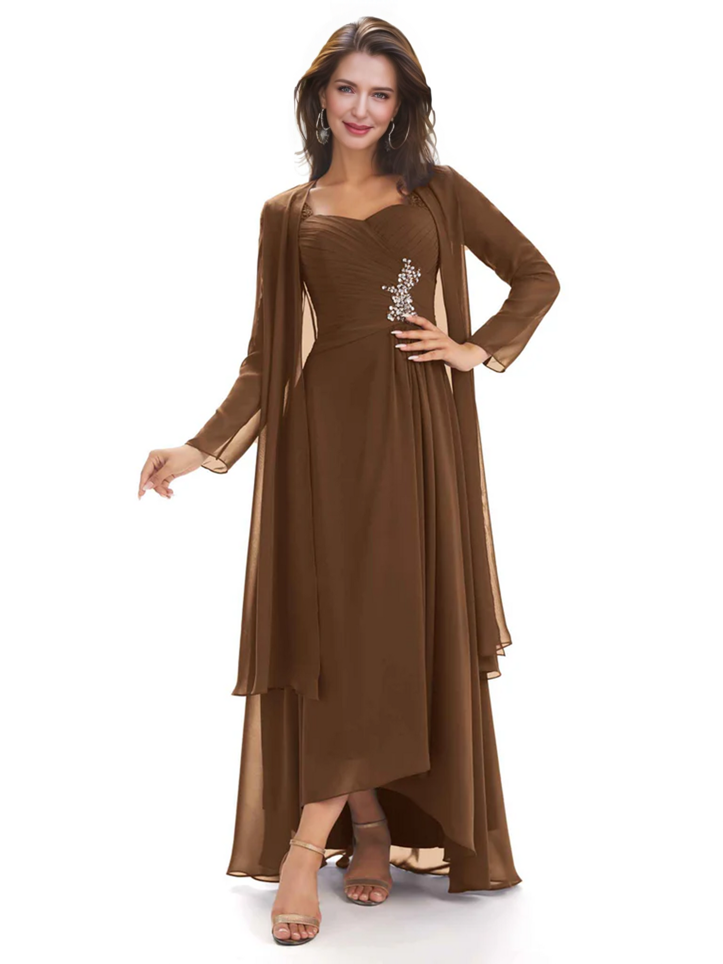 Elegant Asymmetric Neck Long A-Line Chiffon Mother of the Brides Dresses Mom Outfit