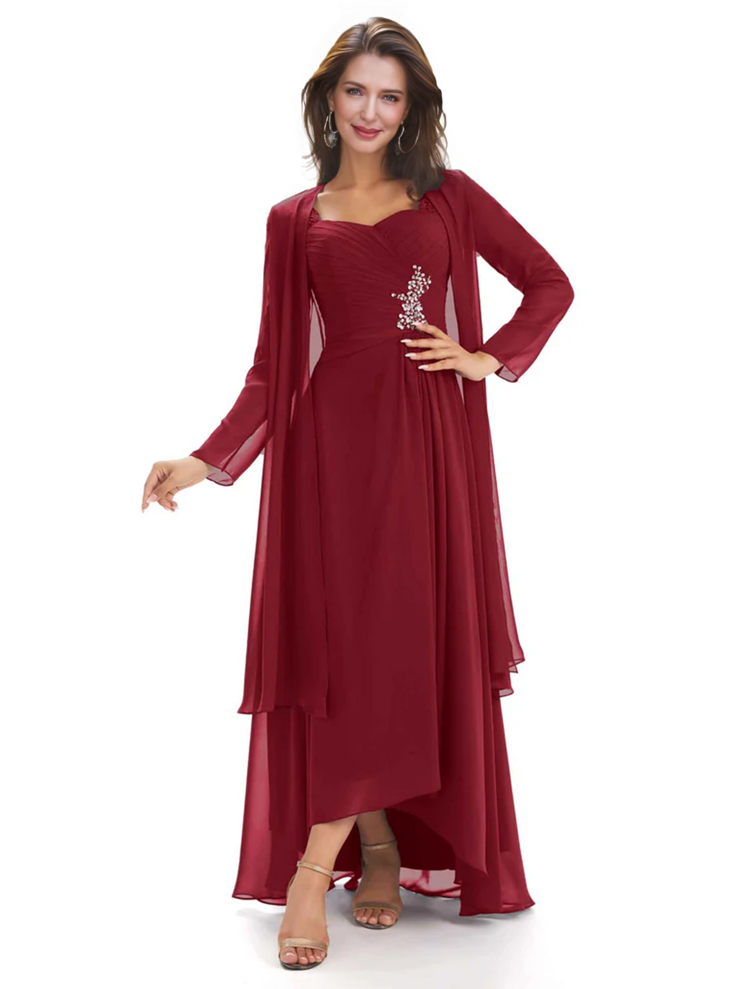 Elegant Asymmetric Neck Long A-Line Chiffon Mother of the Brides Dresses Mom Outfit