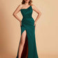 Elegant Silky Satin Mermaid One Shoulder With Pleats Long Bridesmaid Dresses