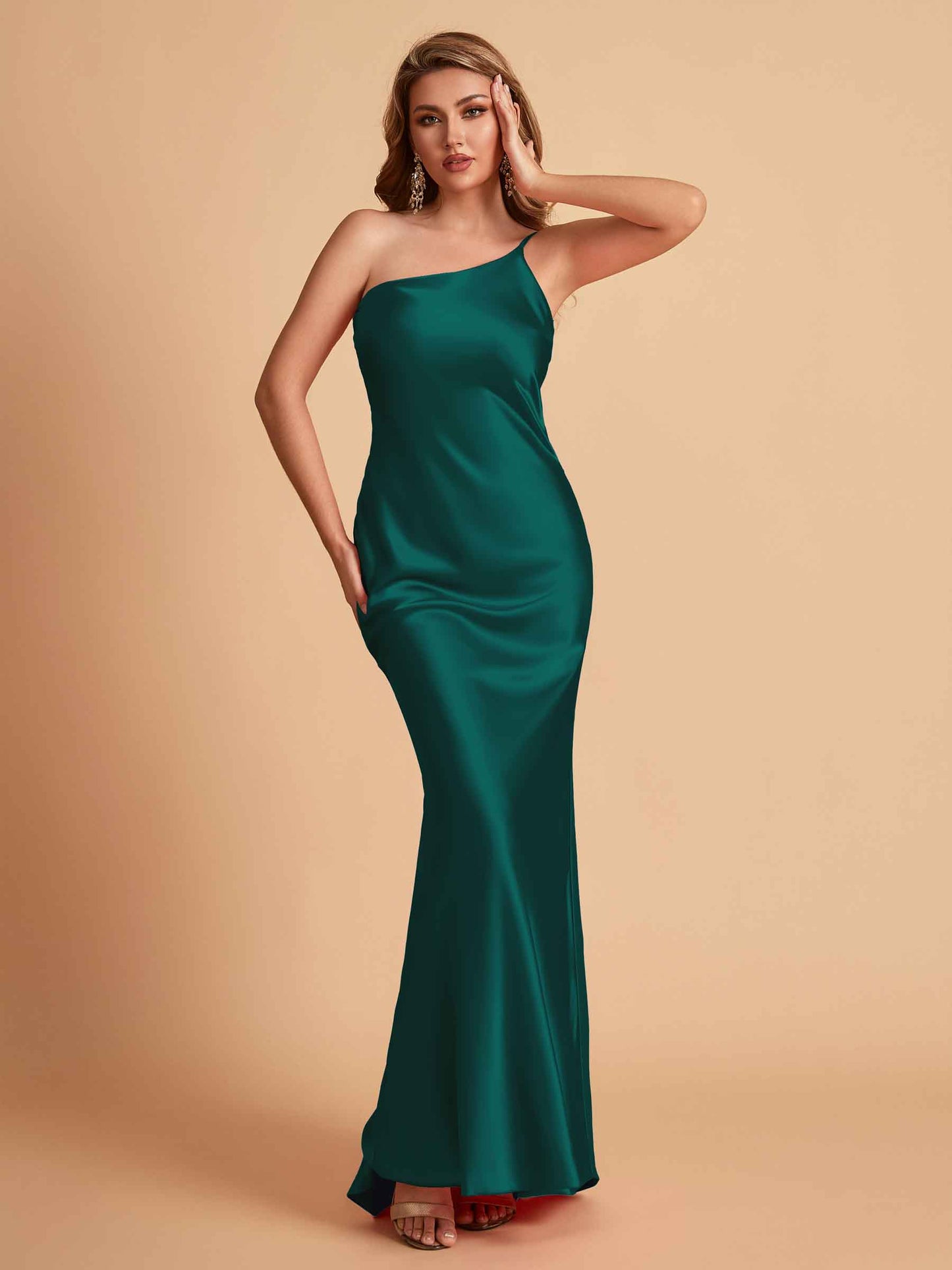 Sexy Silky Satin Sheath One Shoulder Comfy Long Bridesmaid Dresses