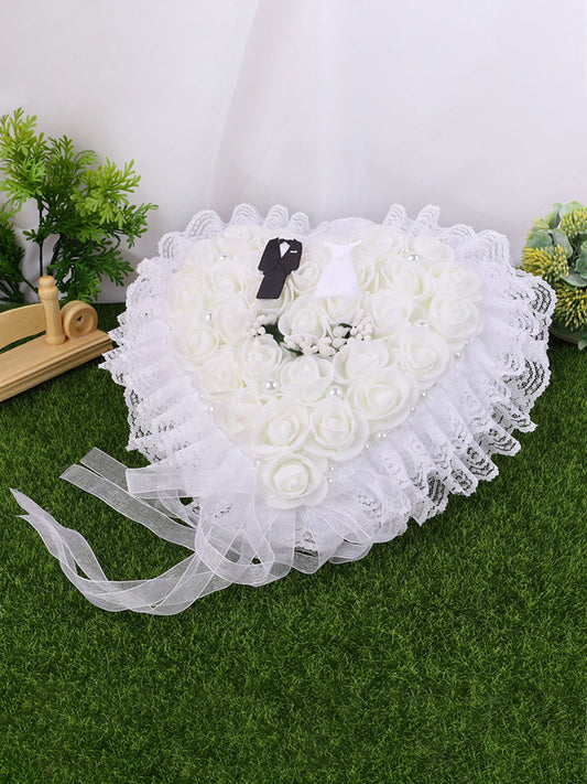 White Wedding Ring Pillow Ring Pillow Holder Lace Ring Box For Brides And Groom