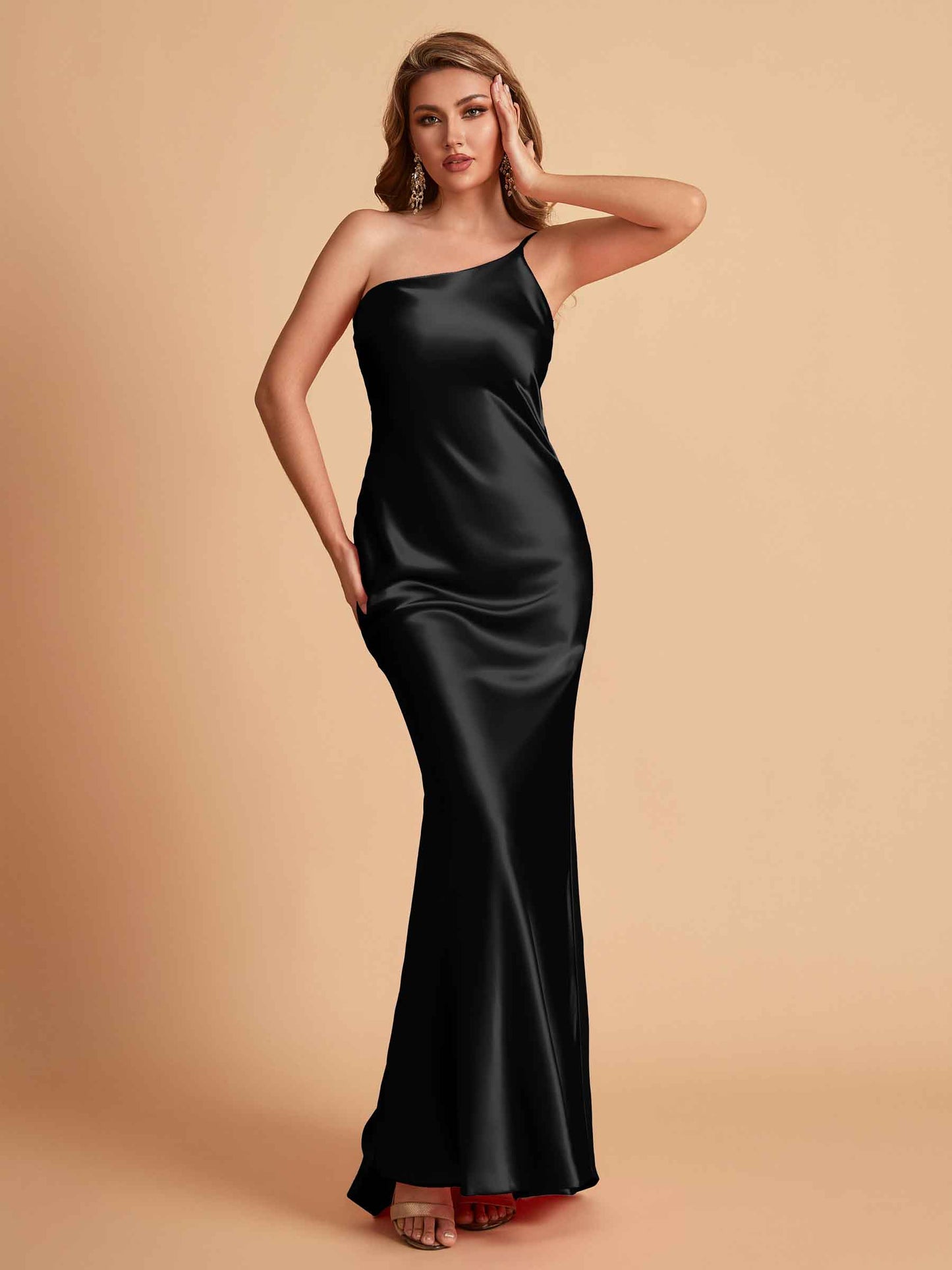 Sexy Silky Satin Sheath One Shoulder Comfy Long Bridesmaid Dresses