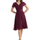 Mother of the Bride Dress Knee-Length V-Neck Chiffon Gown with Ruched Bodice
