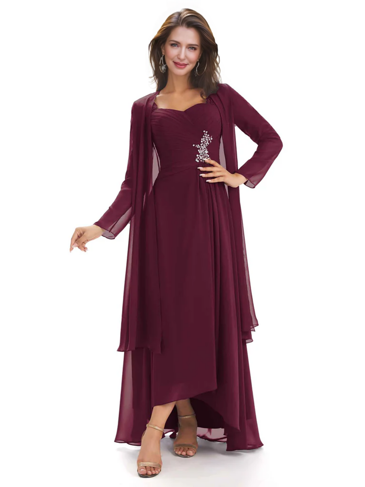 Elegant Asymmetric Neck Long A-Line Chiffon Mother of the Brides Dresses Mom Outfit