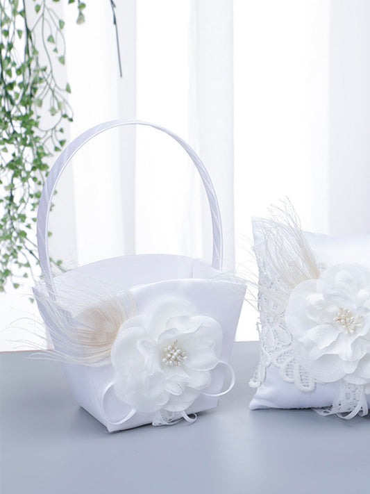 Linen/Satin Vintage Flower Girl Holding Flower Basket