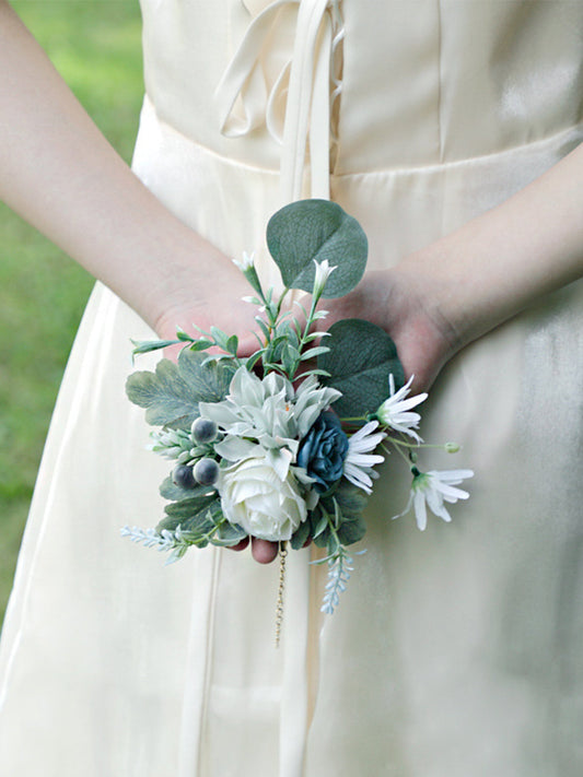 New Wedding Wrist Flower Bride Bridesmaid Hand Flower Rose Green Leaf Wrist Flower