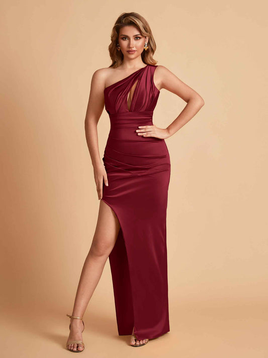 Sexy Satin Mermaid With Key-hole One Shoulder Floor Length Bridesmaid Dresses
