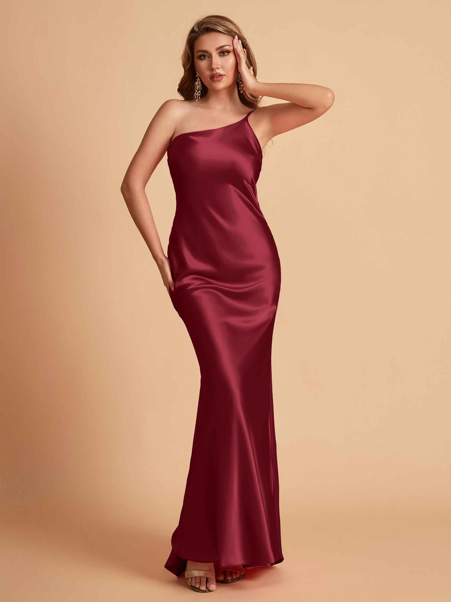 Sexy Silky Satin Sheath One Shoulder Comfy Long Bridesmaid Dresses