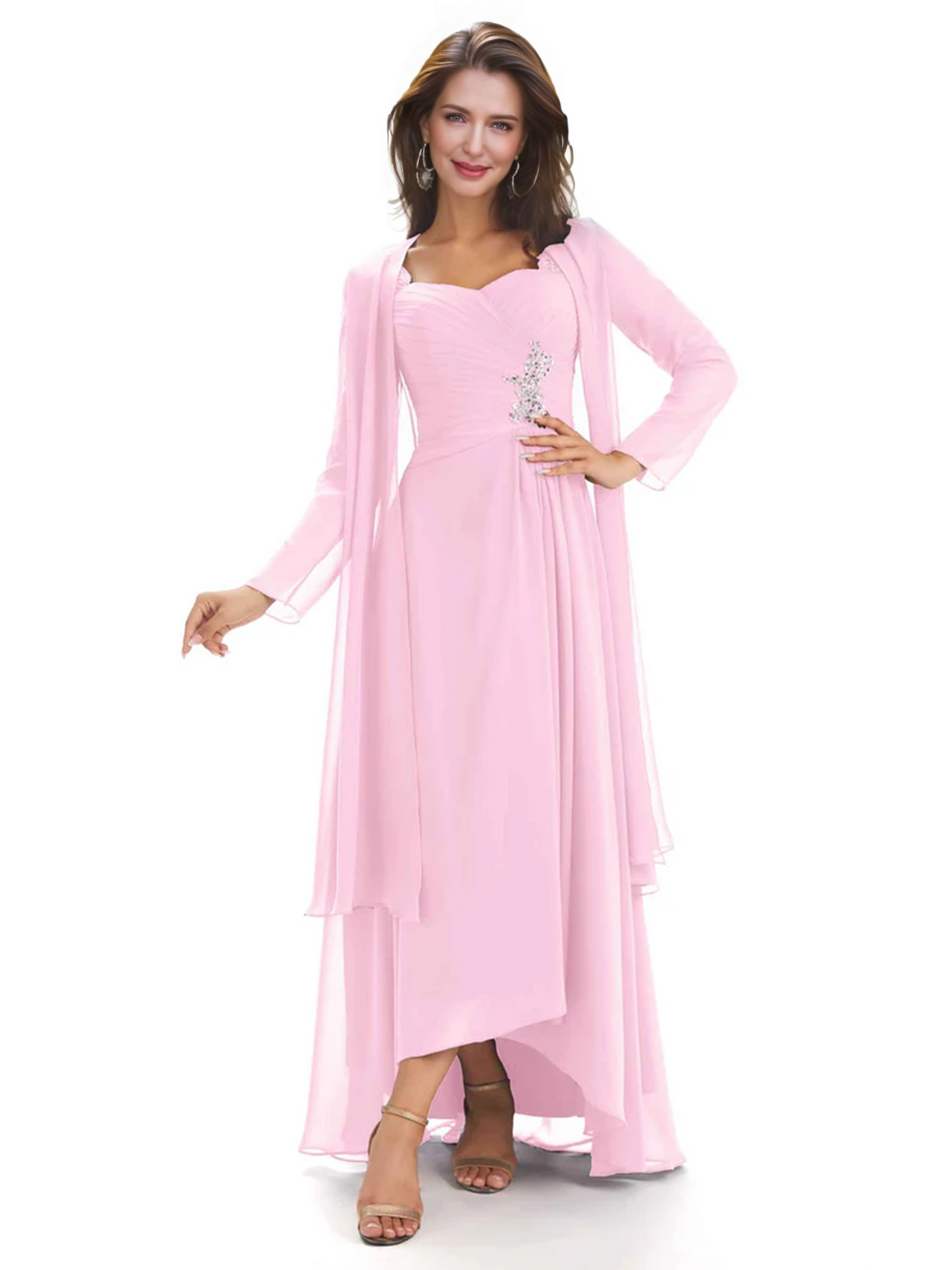 Elegant Asymmetric Neck Long A-Line Chiffon Mother of the Brides Dresses Mom Outfit