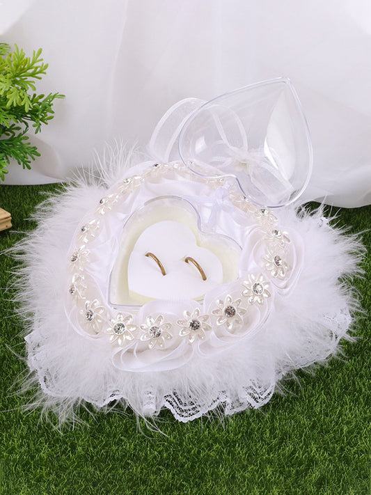 White Heart Shaped Lace Ring Box For Brides And Groom