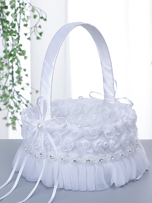 White Lace Portable Flower Basket