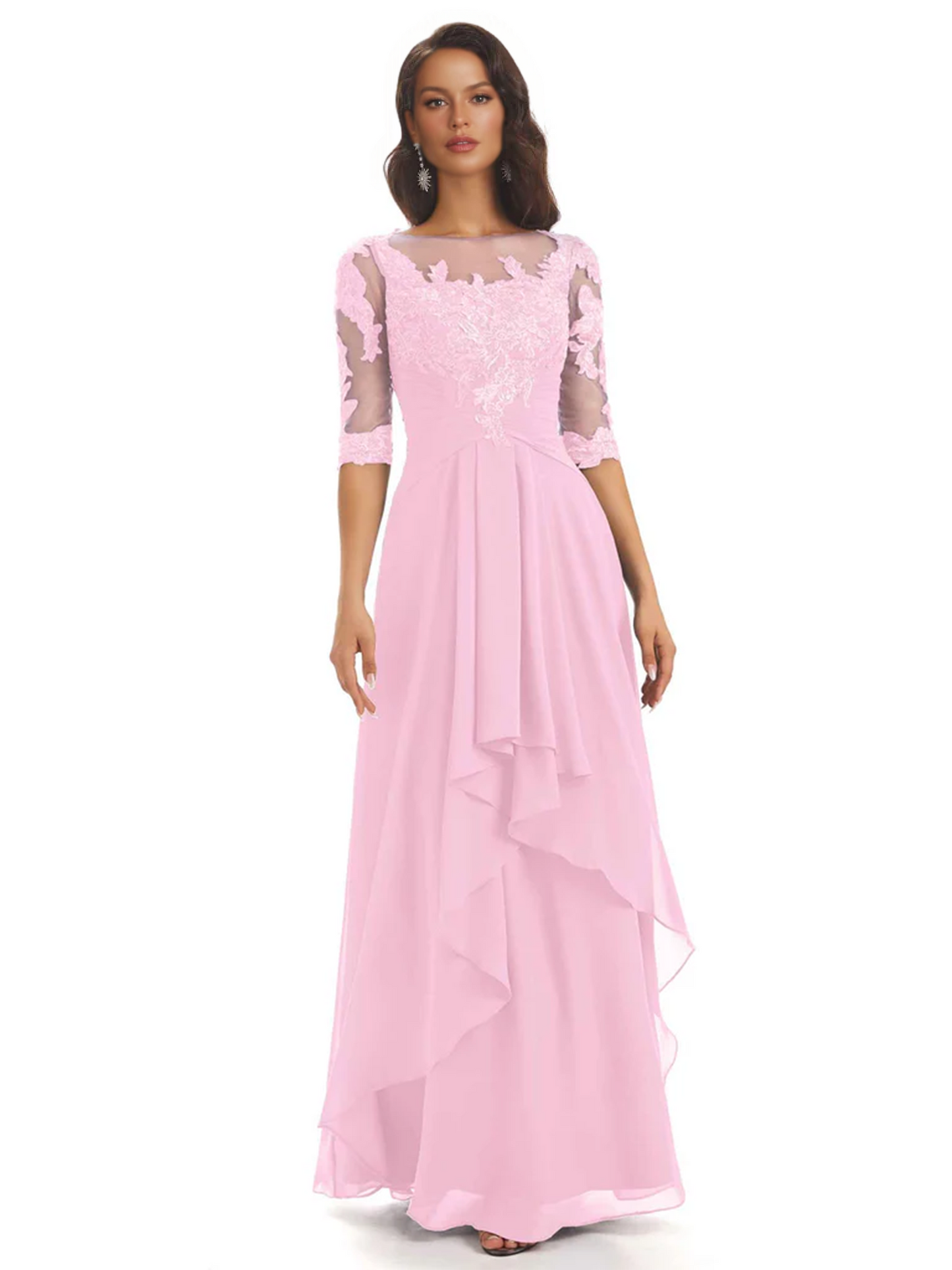 Elegant Lace A-line Chiffon Half Sleeves Mother of the Brides Dresses Floor Length