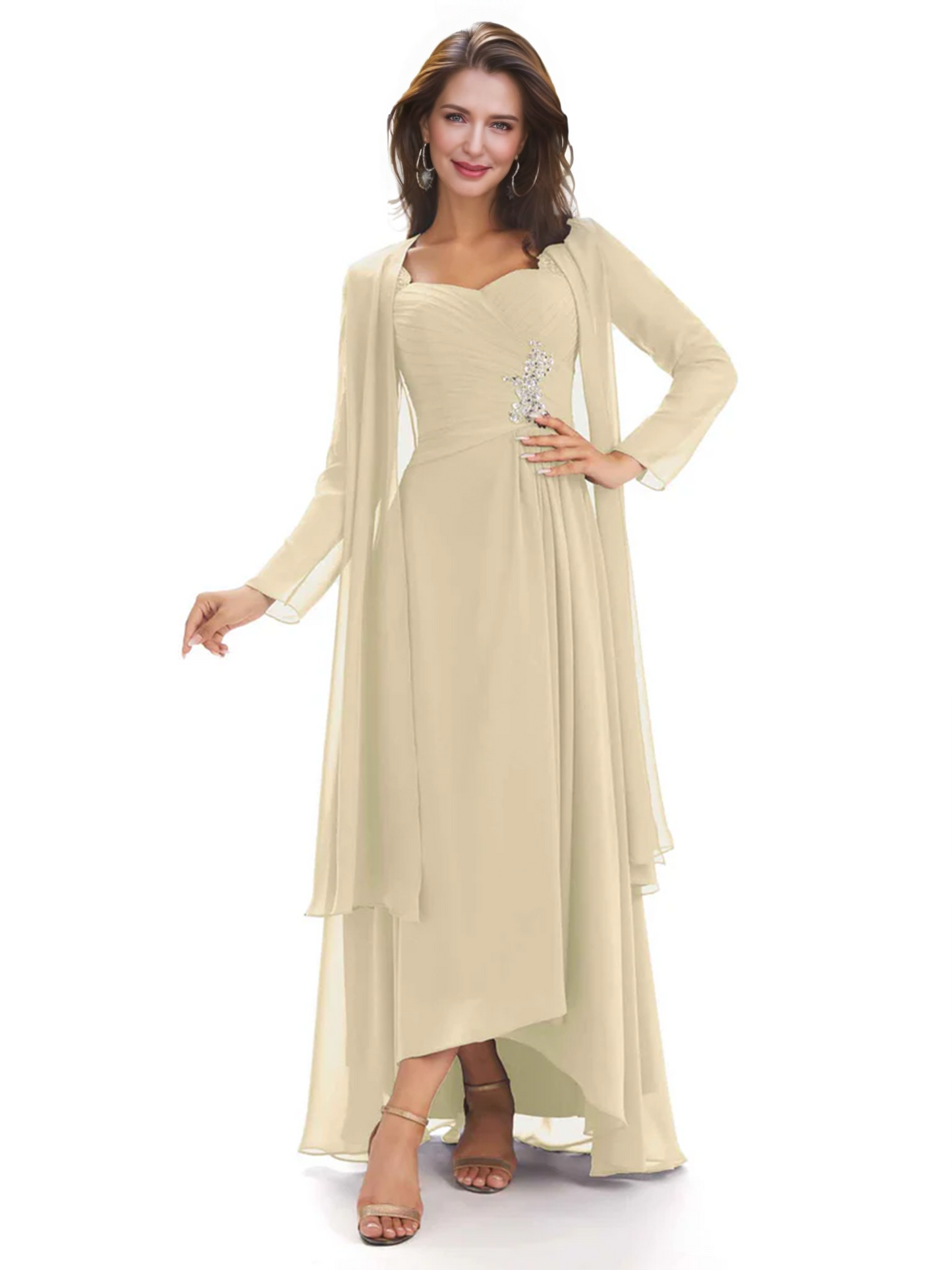 Elegant Asymmetric Neck Long A-Line Chiffon Mother of the Brides Dresses Mom Outfit