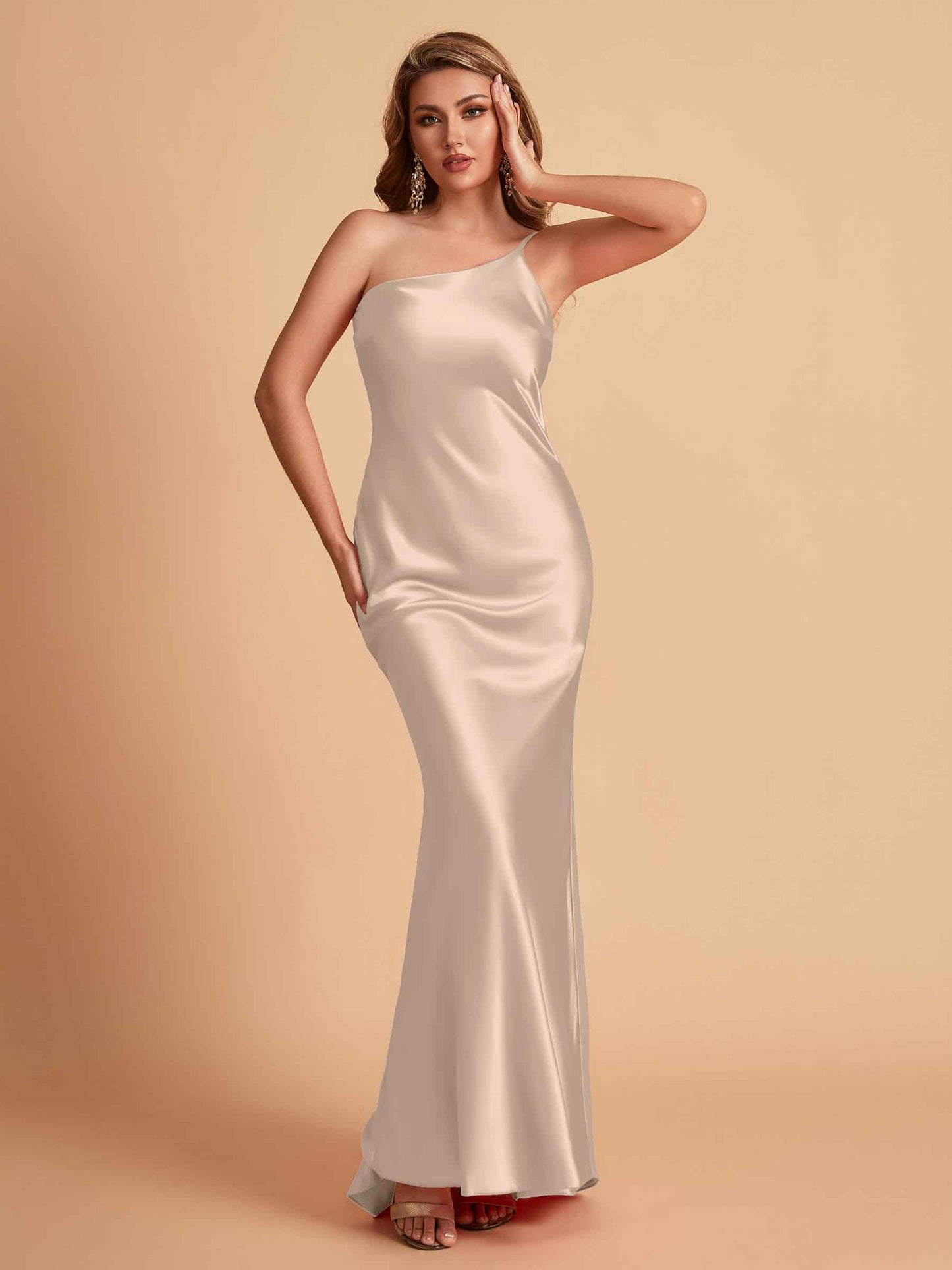 Sexy Silky Satin Sheath One Shoulder Comfy Long Bridesmaid Dresses