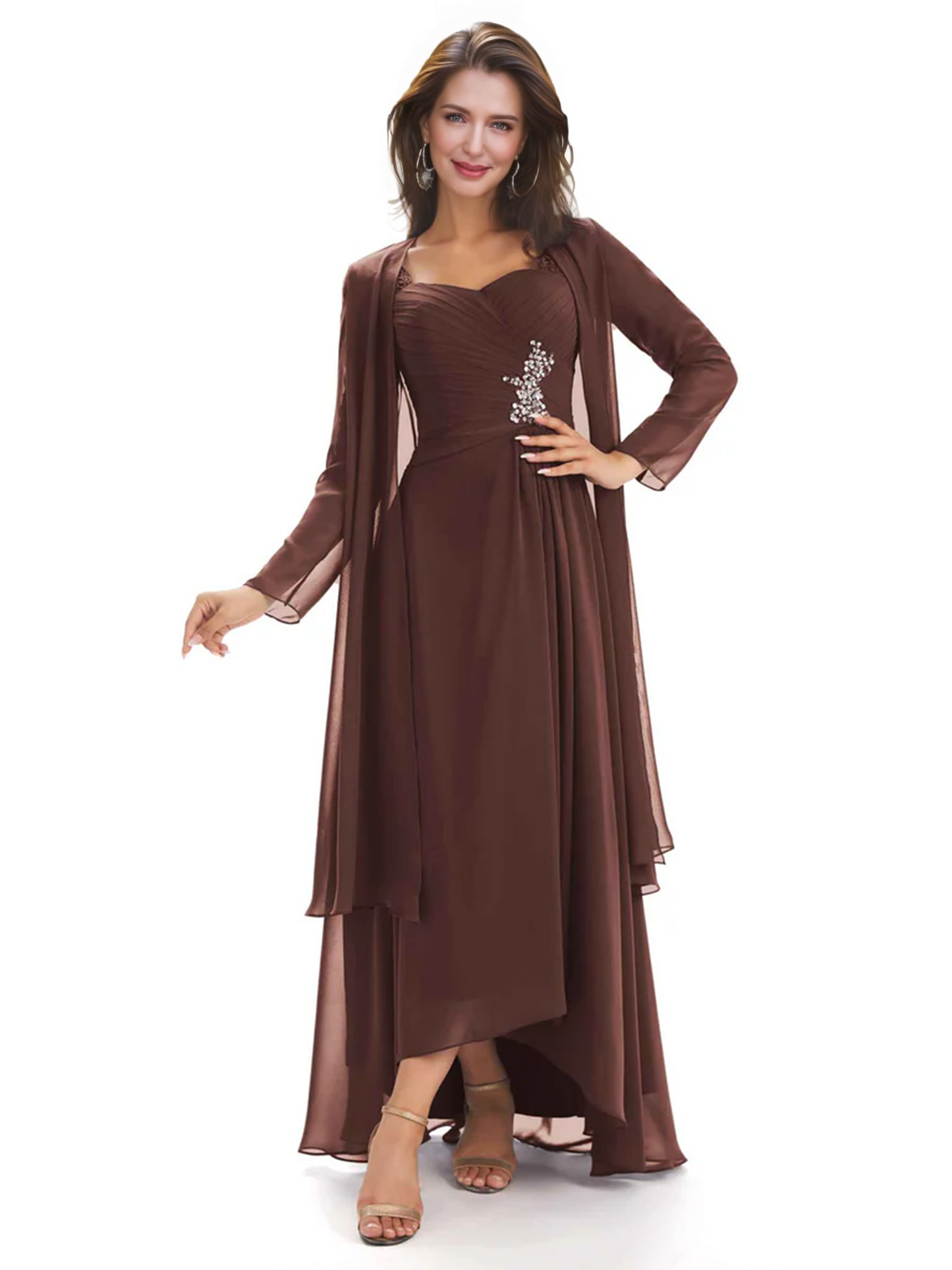 Elegant Asymmetric Neck Long A-Line Chiffon Mother of the Brides Dresses Mom Outfit