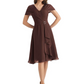 Mother of the Bride Dress Knee-Length V-Neck Chiffon Gown with Ruched Bodice