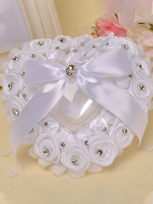 White Wedding Ring Pillow For Bride And Groom, Lace Ring Pillow Holder