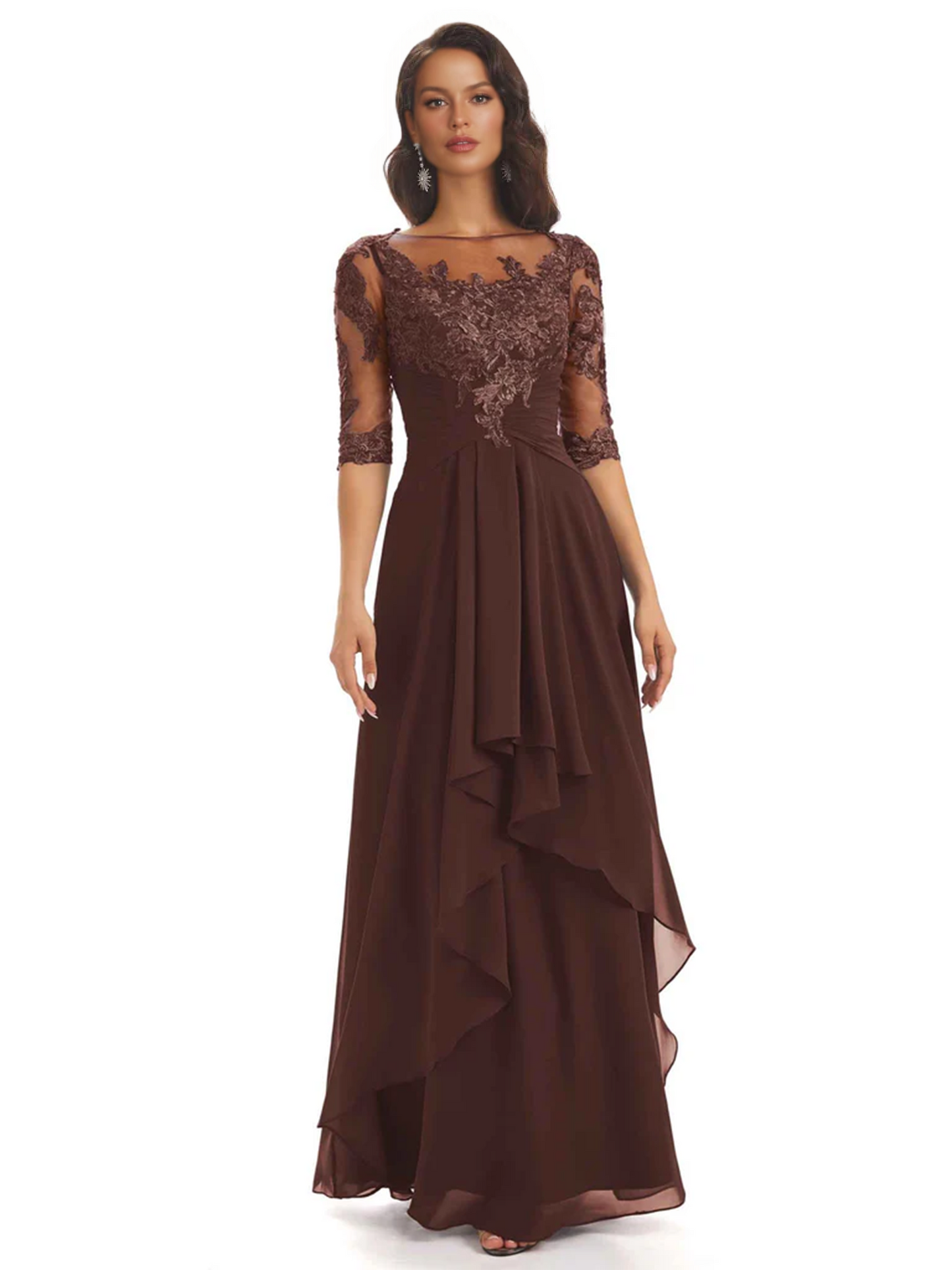 Elegant Lace A-line Chiffon Half Sleeves Mother of the Brides Dresses Floor Length