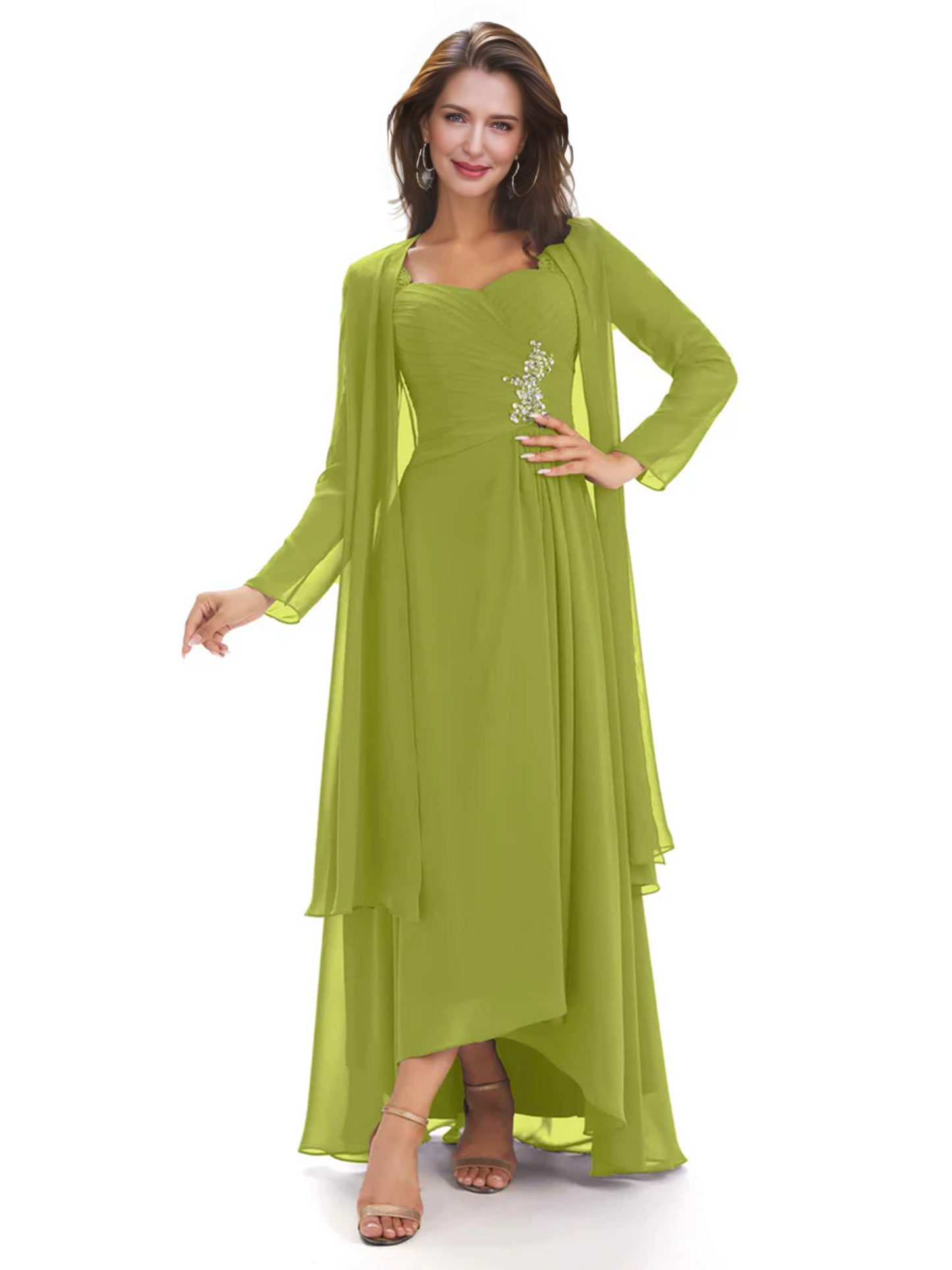 Elegant Asymmetric Neck Long A-Line Chiffon Mother of the Brides Dresses Mom Outfit
