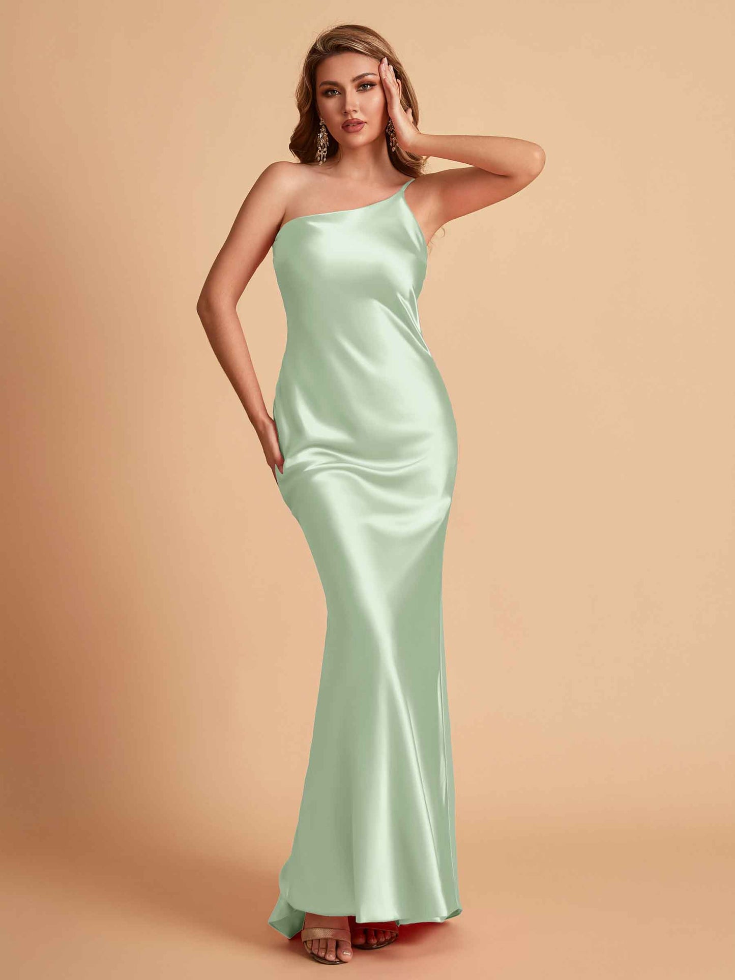 Sexy Silky Satin Sheath One Shoulder Comfy Long Bridesmaid Dresses