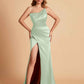 Elegant Silky Satin Mermaid One Shoulder With Pleats Long Bridesmaid Dresses