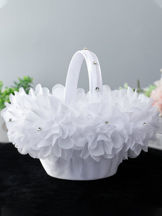 Bride And Bridesmaid Flower Basket Portable White Petals Simple Flower Basket, HL-5726