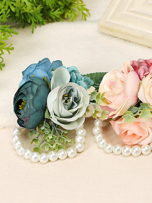 Wedding Sister Wrist Flower Bridesmaid Pearl Bracelet Wrist Decorative Flower