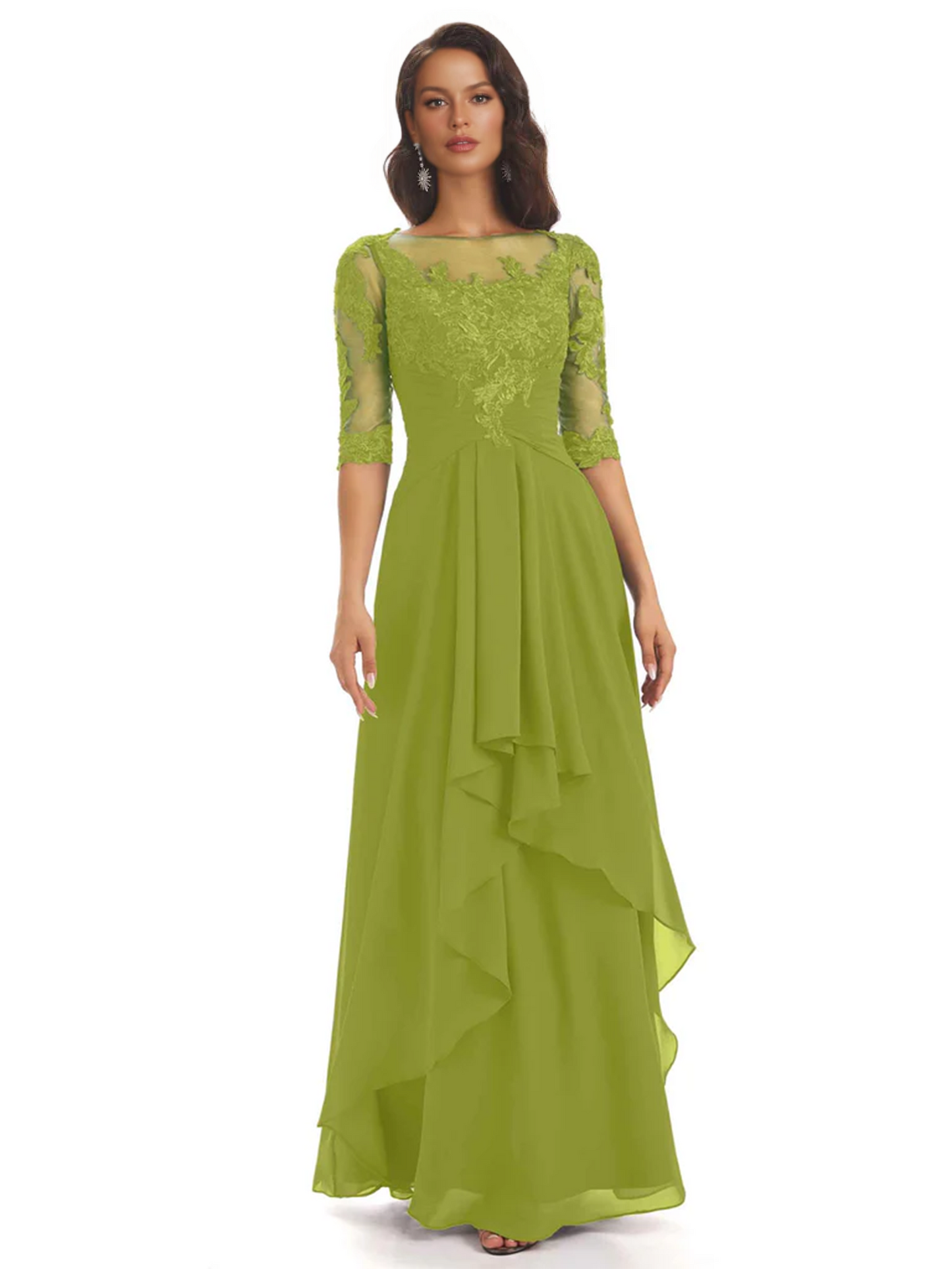 Elegant Lace A-line Chiffon Half Sleeves Mother of the Brides Dresses Floor Length