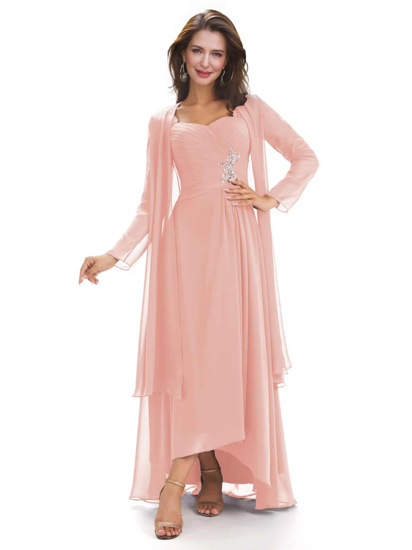 Elegant Asymmetric Neck Long A-Line Chiffon Mother of the Brides Dresses Mom Outfit