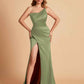 Elegant Silky Satin Mermaid One Shoulder With Pleats Long Bridesmaid Dresses