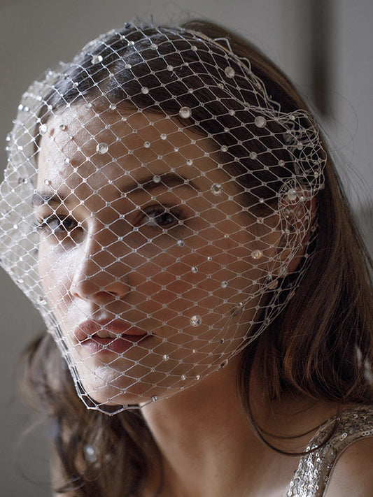 Elegant Simple Diamond Vintage Bird Cage Style Bridal Veil, VA12