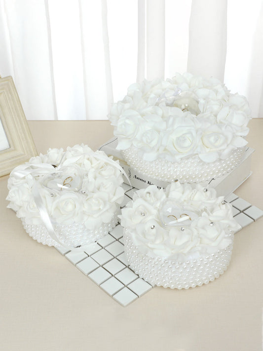 Pearl And Rose Accessories Wedding Ring Pillow Lace Creative Cake Shape Wedding Ring Box