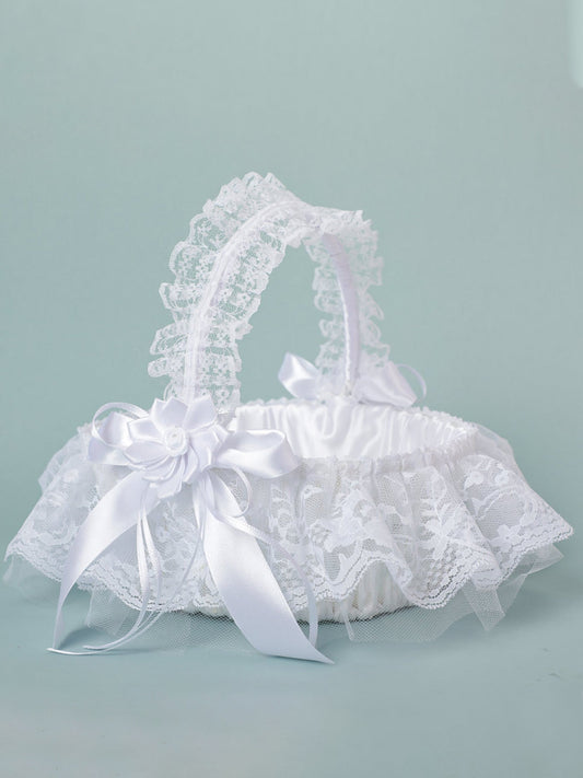 Lace Bow Decorated Portable Flower Basket