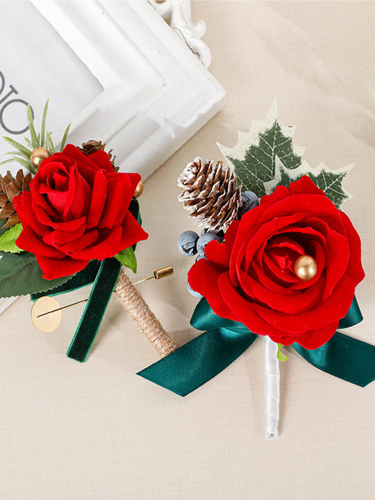 New Creative Style Christmas Wedding Boutonniere Red Flower Christmas Decoration Men Boutonniere