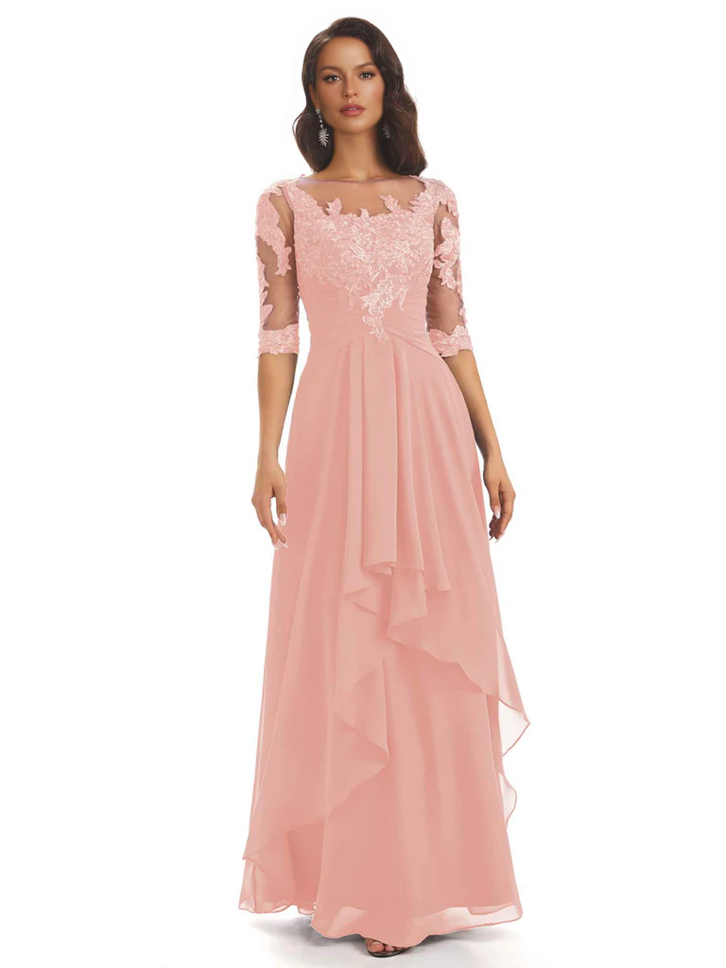 Elegant Lace A-line Chiffon Half Sleeves Mother of the Brides Dresses Floor Length