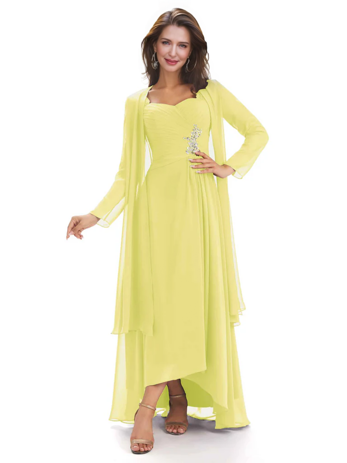 Elegant Asymmetric Neck Long A-Line Chiffon Mother of the Brides Dresses Mom Outfit