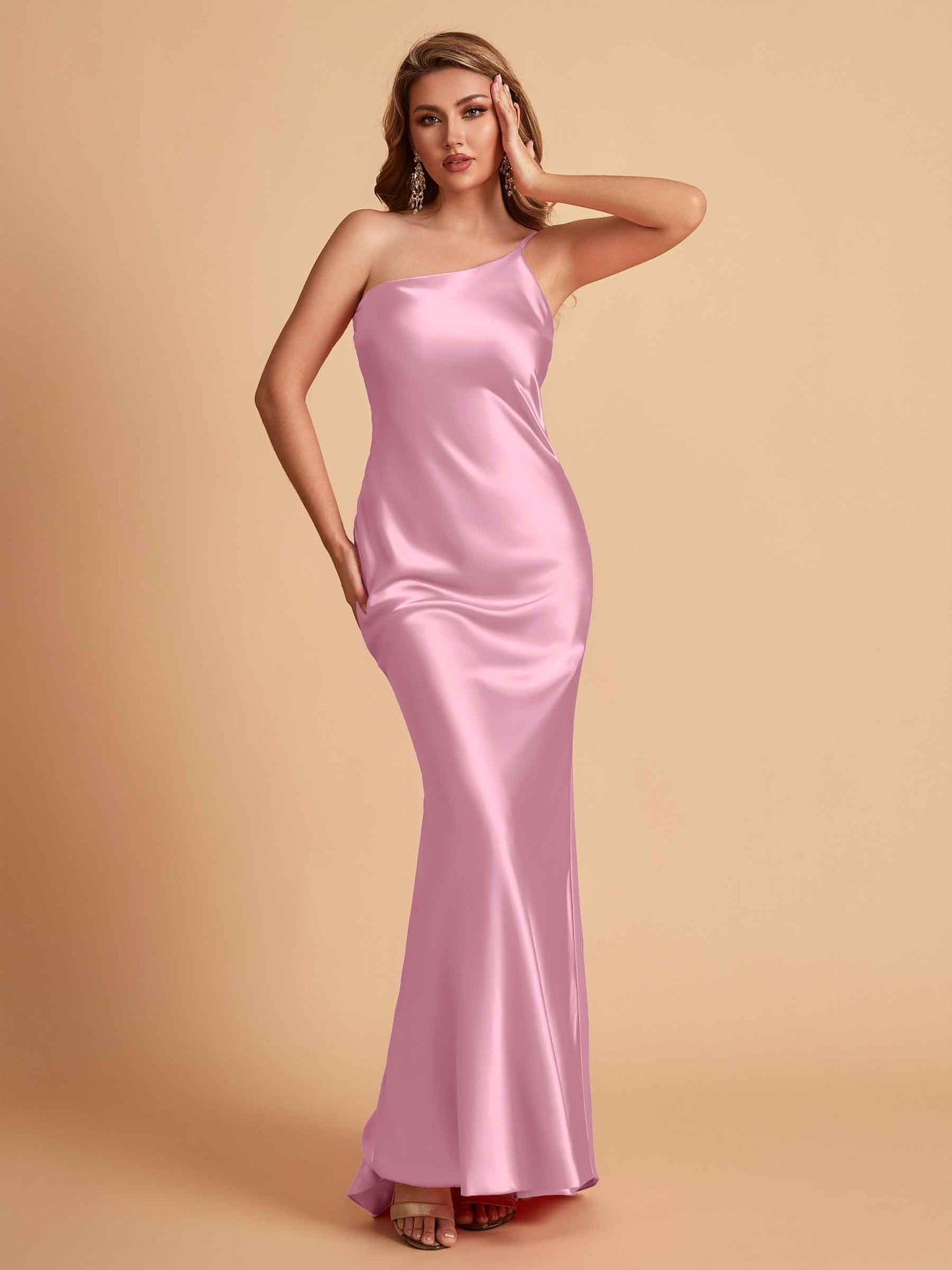 Sexy Silky Satin Sheath One Shoulder Comfy Long Bridesmaid Dresses