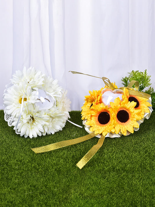 Sunflower Flower Accessory Wedding Ring Pillow For Bride and Groom