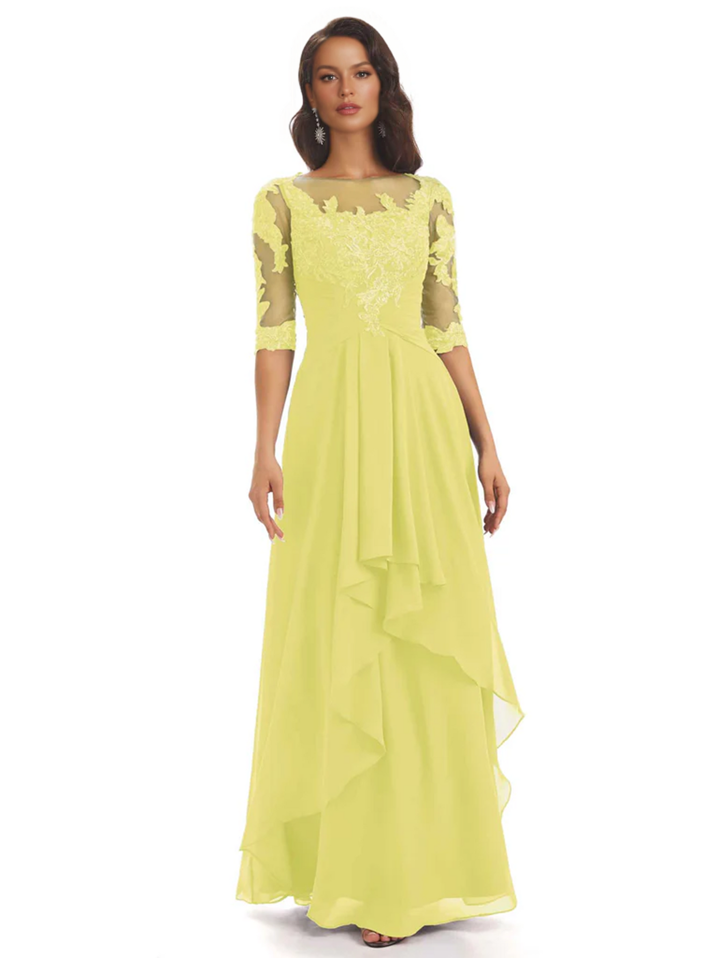 Elegant Lace A-line Chiffon Half Sleeves Mother of the Brides Dresses Floor Length
