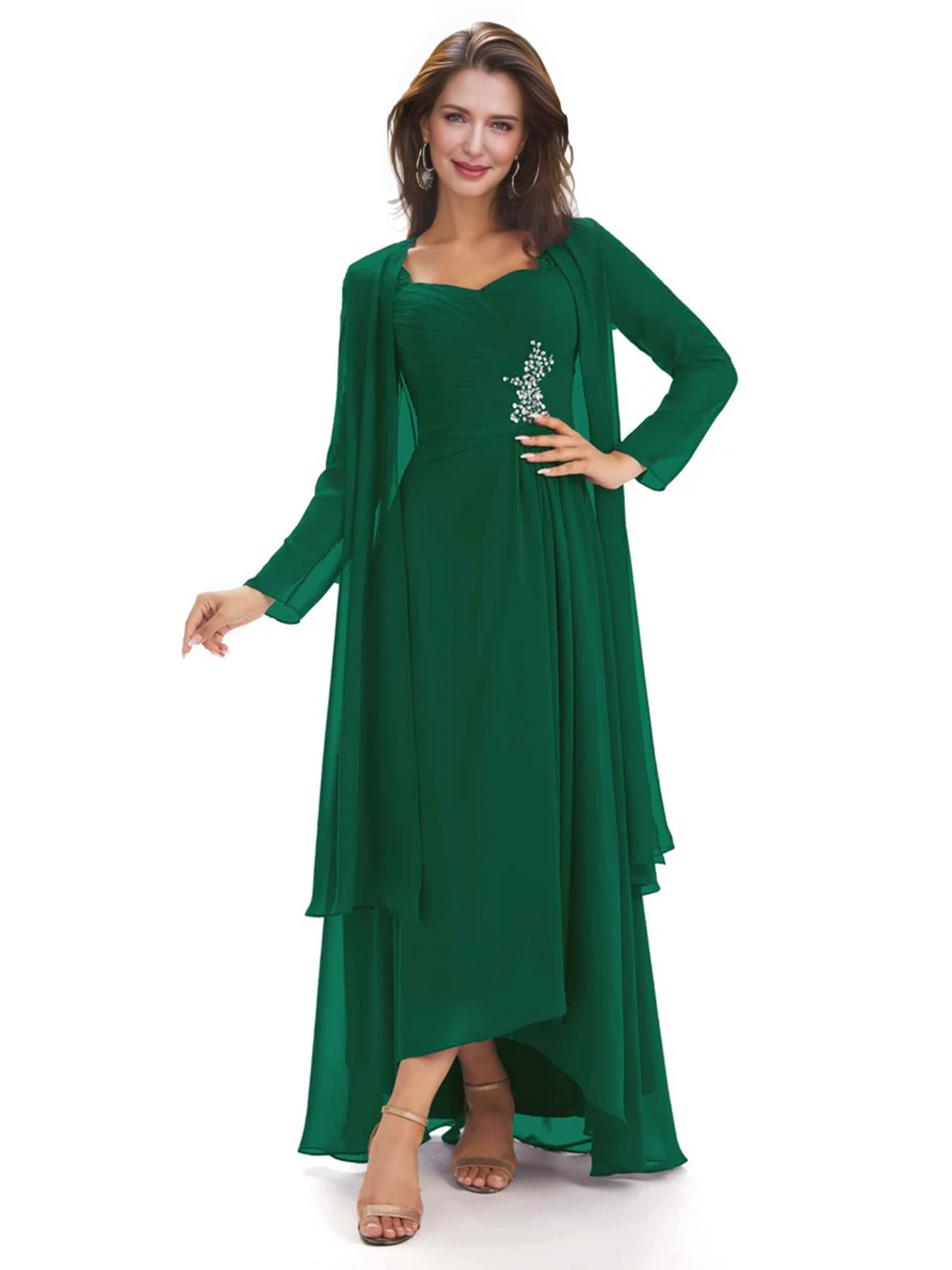 Elegant Asymmetric Neck Long A-Line Chiffon Mother of the Brides Dresses Mom Outfit